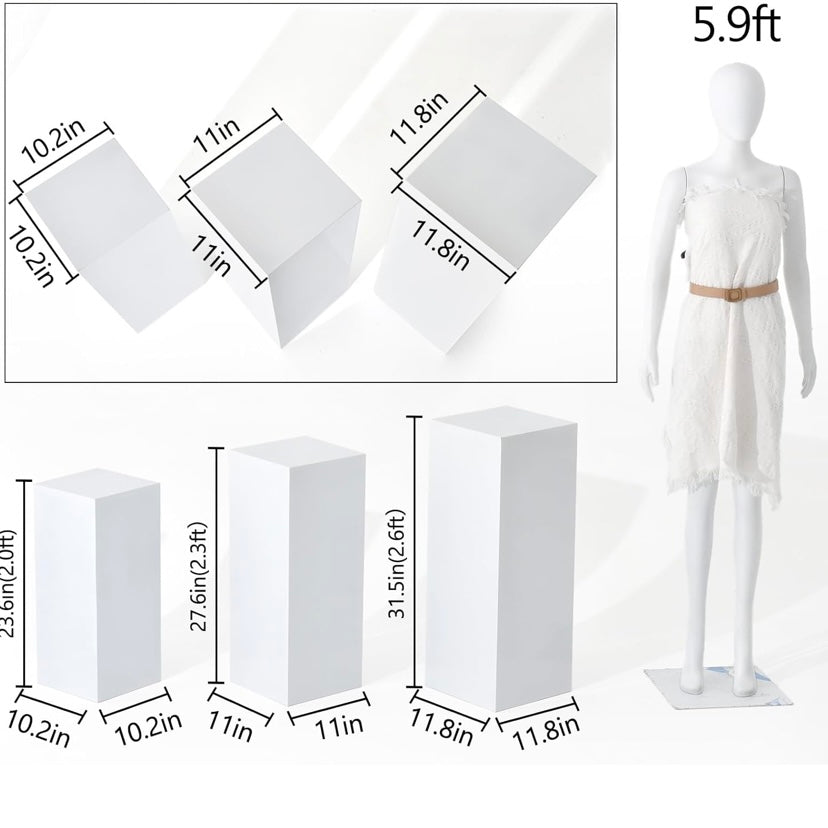 Pedestal Stand Set 3 Pack - White Squared