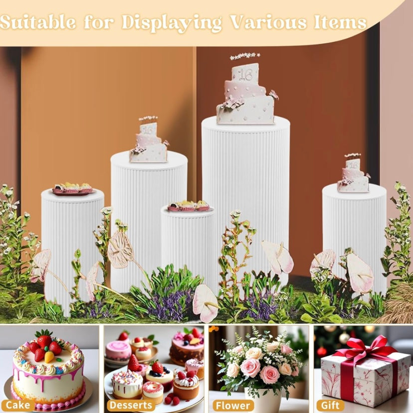 Pedestal Stand Set 5 Pack - White Rounded Ripple