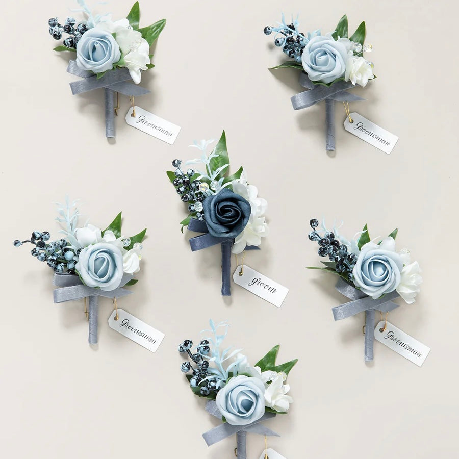 Floral Boutonnière Set 6 Pack - Azure