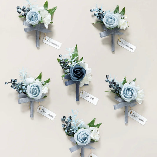 Floral Boutonnière Set 6 Pack - Azure