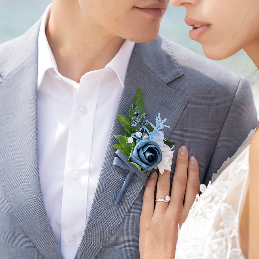 Floral Boutonnière Set 6 Pack - Azure