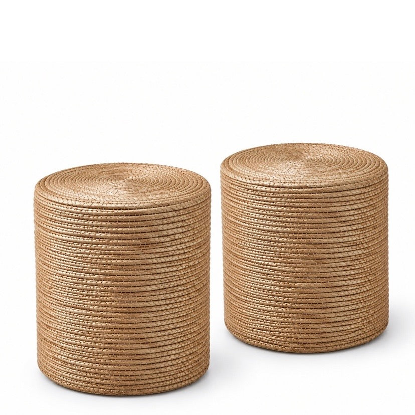 Woven Wicker Table Stand Pedestal Set - Ottoman