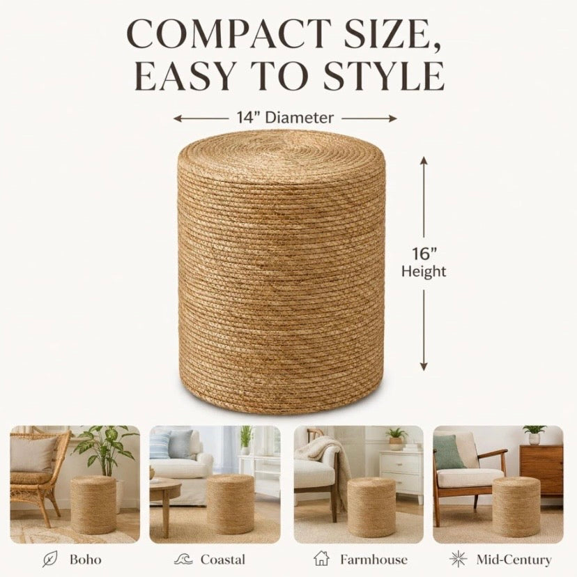 Woven Wicker Table Stand Pedestal Set - Ottoman