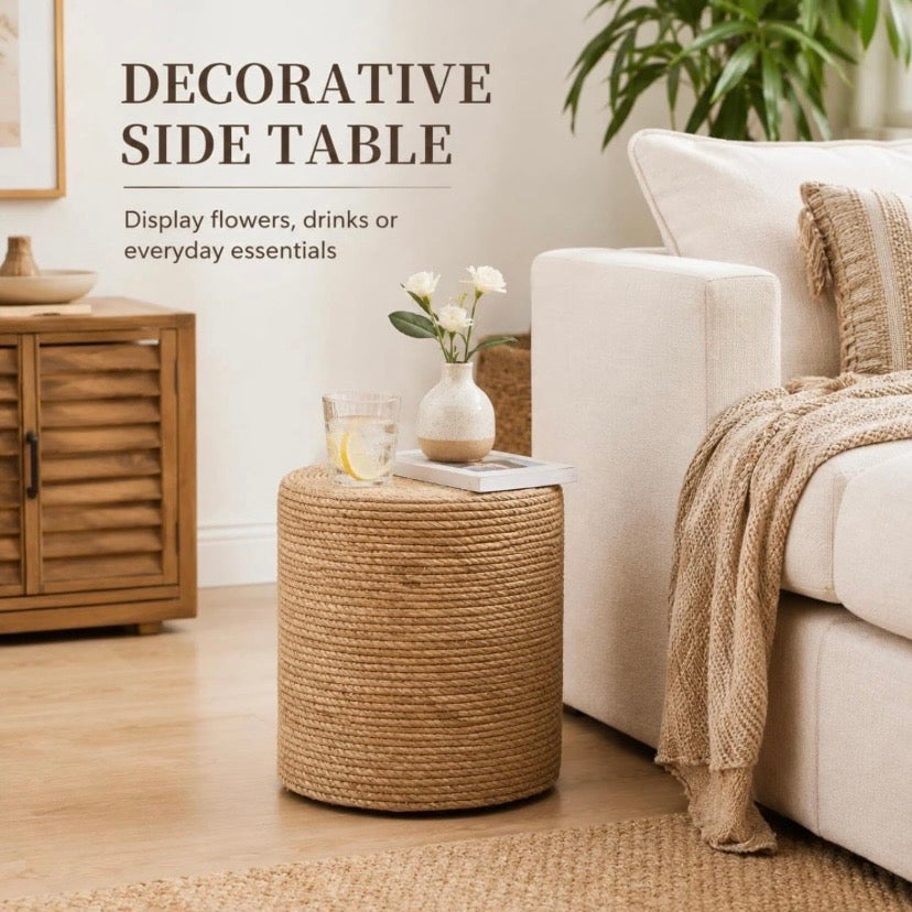 Woven Wicker Table Stand Pedestal Set - Ottoman