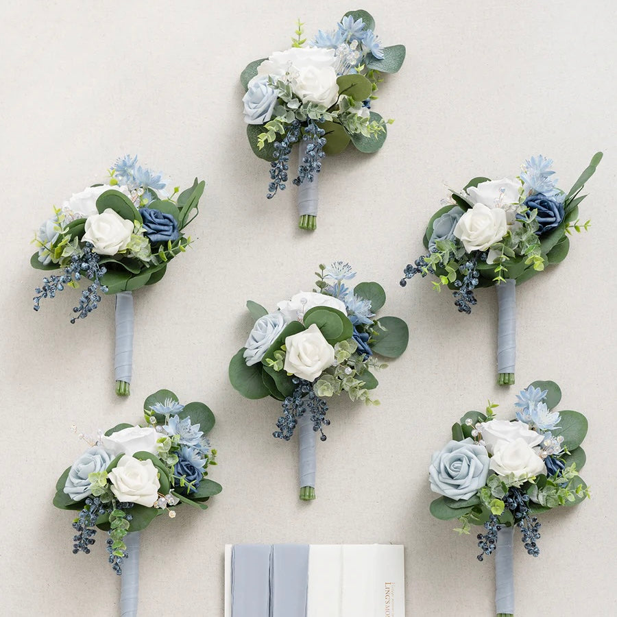 Floral Bridesmaids Bouquet Set 4 Pack - Azure