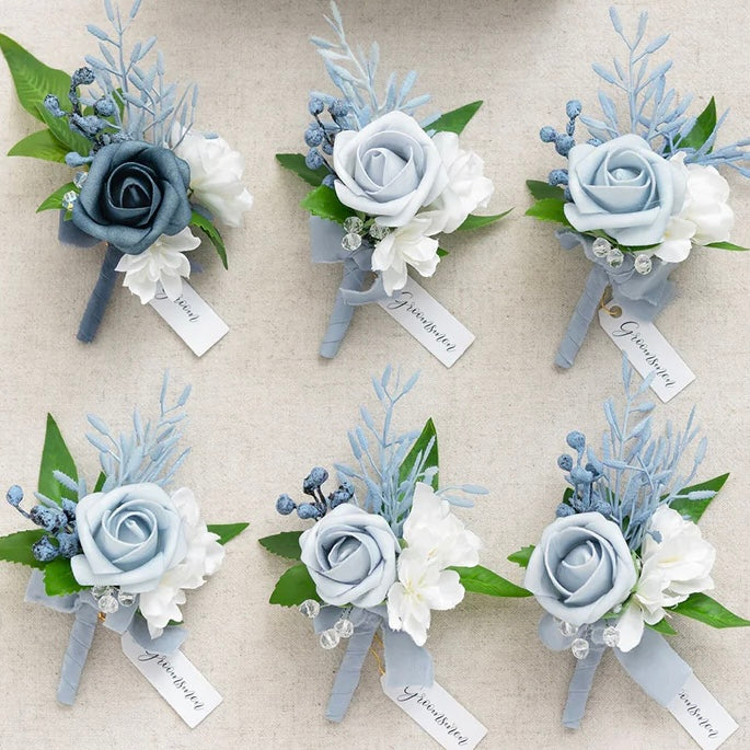 Floral Boutonnière Set 6 Pack - Azure