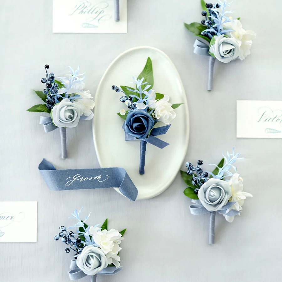 Floral Boutonnière Set 6 Pack - Azure