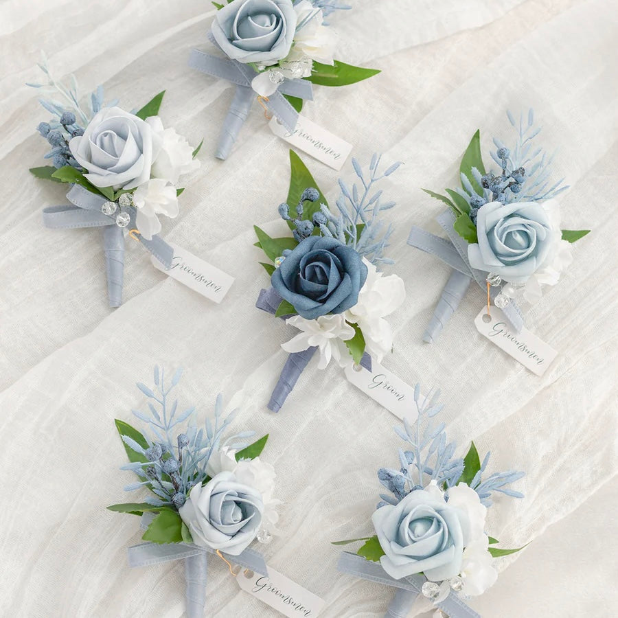 Floral Boutonnière Set 6 Pack - Azure