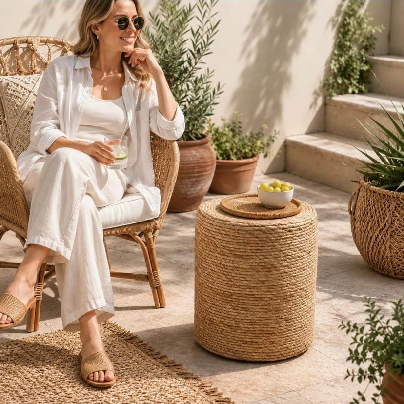 Woven Wicker Table Stand Pedestal Set - Ottoman