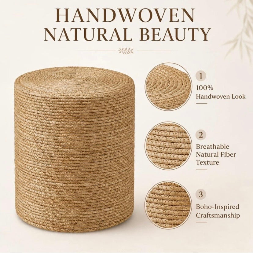 Woven Wicker Table Stand Pedestal Set - Ottoman